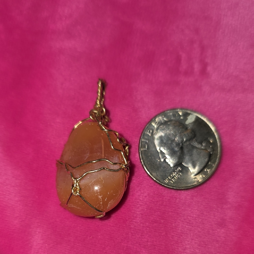 Gold Wire Wrapped Orange Stone Pendant